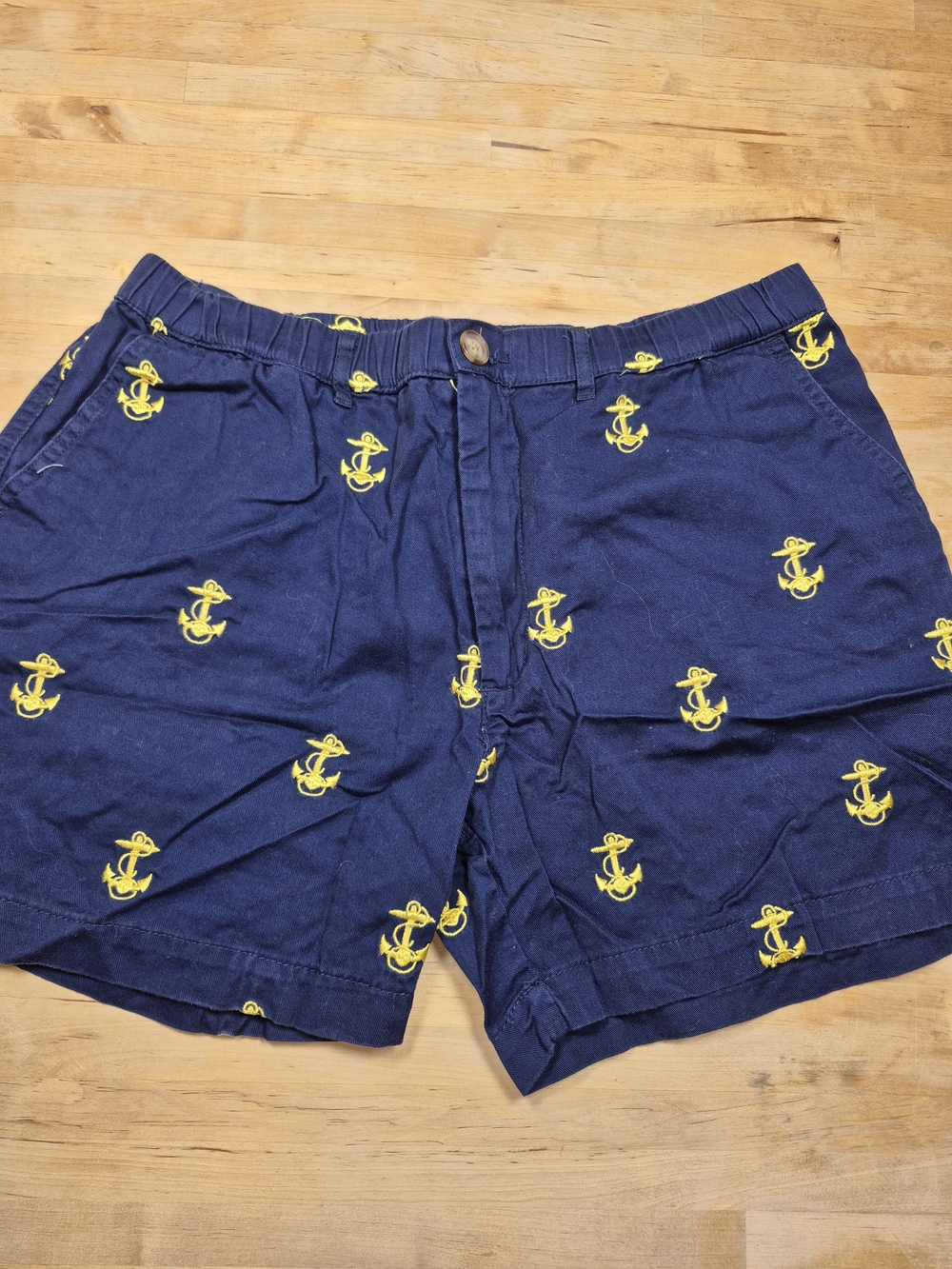chubbies Navy Shorts with Yellow Anchor Embroidery